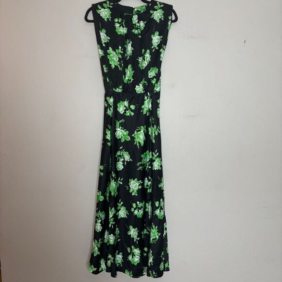 Asos Design Dress Women's 4 Black Green Floral‎ Sleeveless Satin Midi Dress - Picture 2 of 7